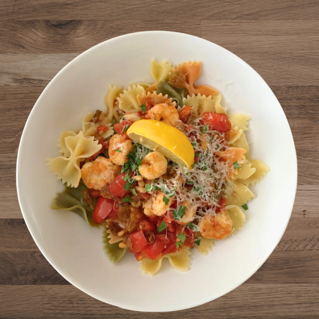 Sicilian Shrimp over Pasta