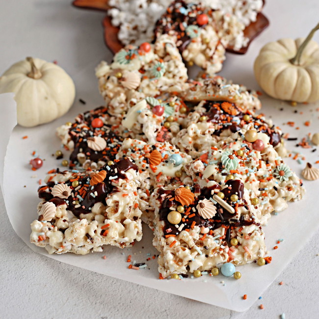 Image of Autumn Popcorn Rice Krispie Treats