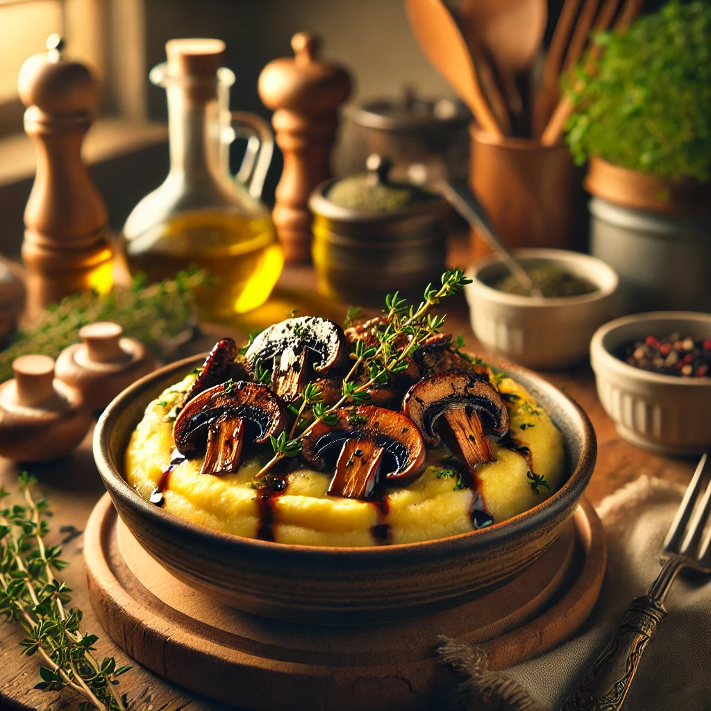 Image of Creamy Polenta with Balsamic Roasted Mushrooms: A Comforting Delight