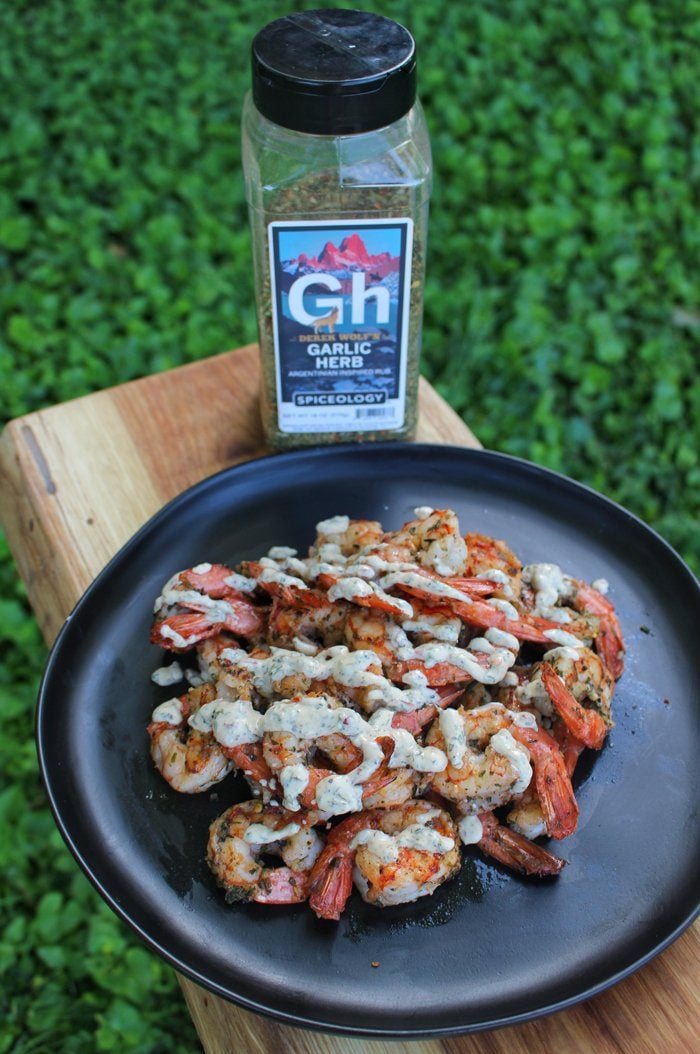 Garlic Herb Shrimp Skewers with Chimi Cream Sauce