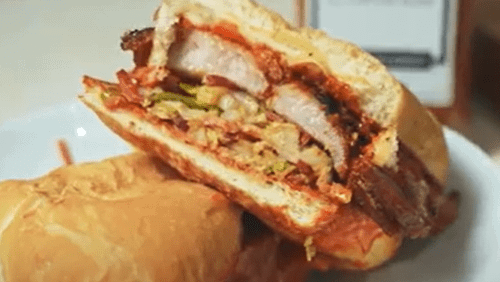 Image of Korean BBQ Pork Belly Hoagie with Kimchi Slaw