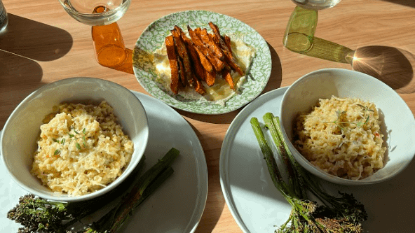 Image of Date Night Dinner: Sweet Potatoes, Broccolini and Greek Freak Risotto