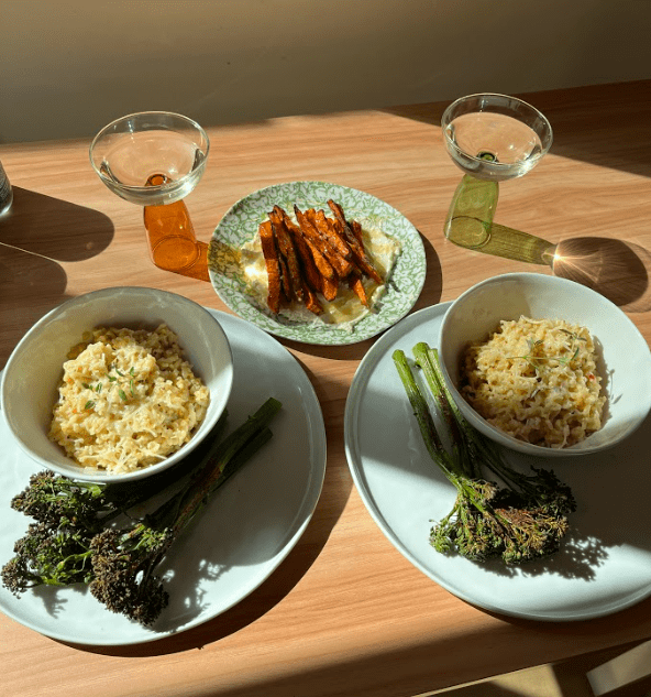 Date Night Dinner: Sweet Potatoes, Broccolini and Greek Freak Risotto