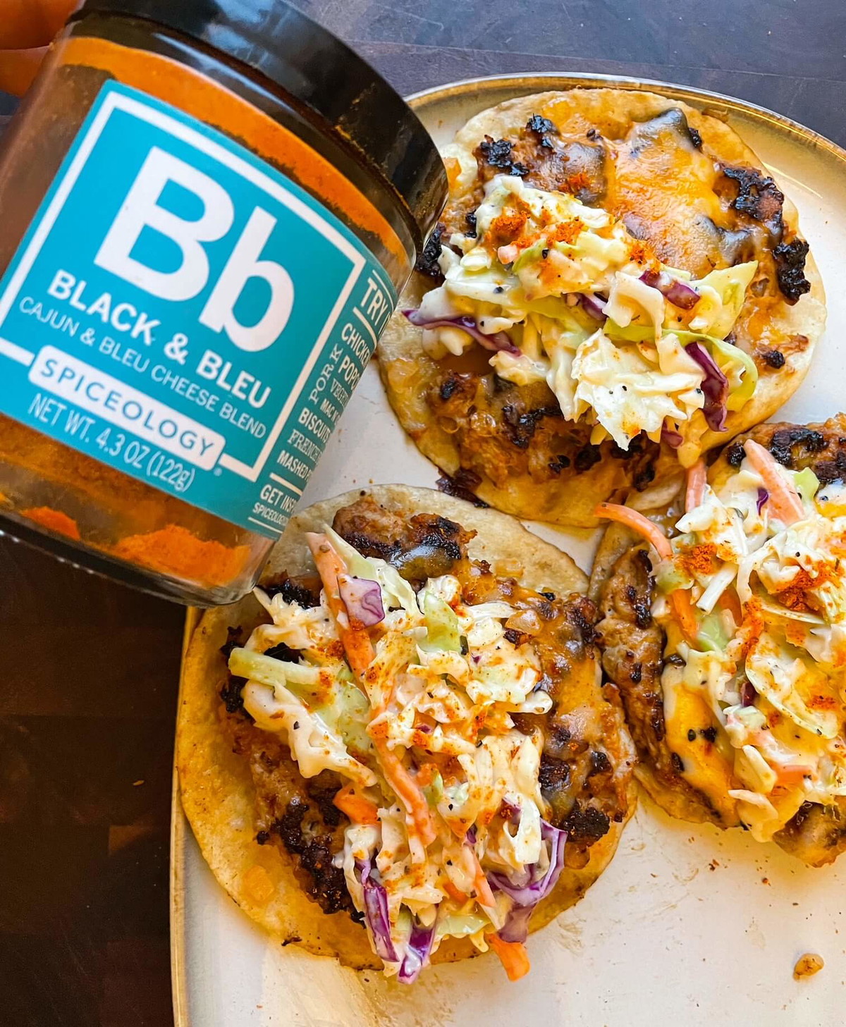 Black & Bleu Smashed Chicken Tacos