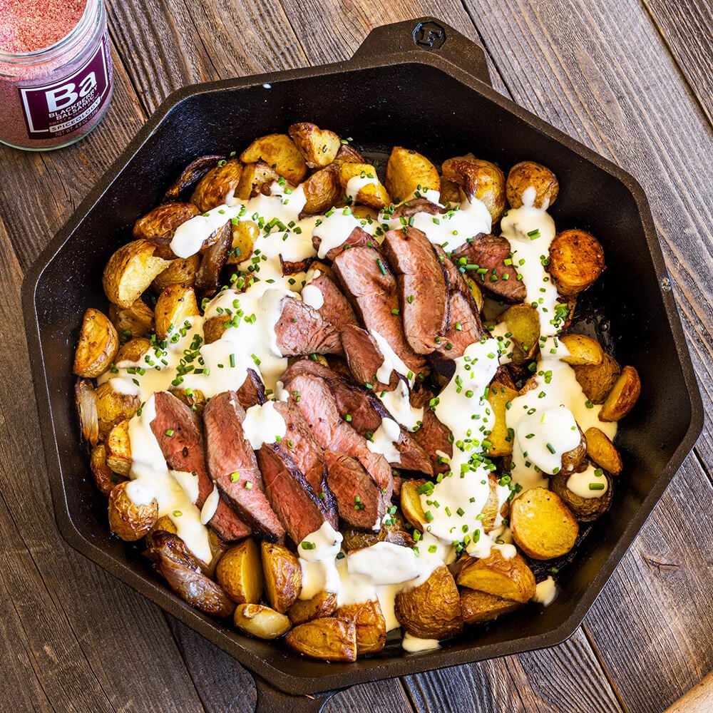 Blackberry Balsamic Lamb & Roasted Potato Skillet