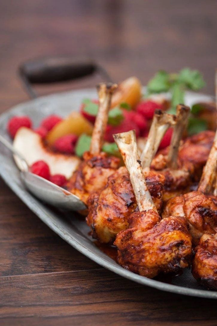 Raspberry Chipotle Chicken Lollipops