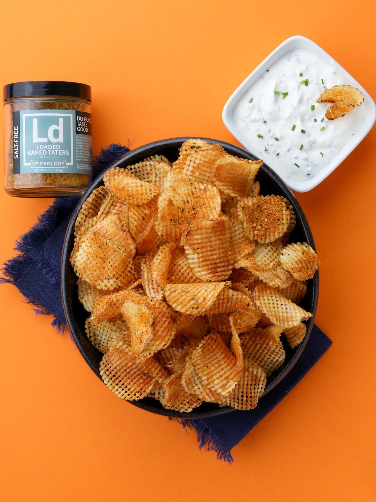 Loaded Baked Tater Waffle Chips with Sour Cream & Onion Dip