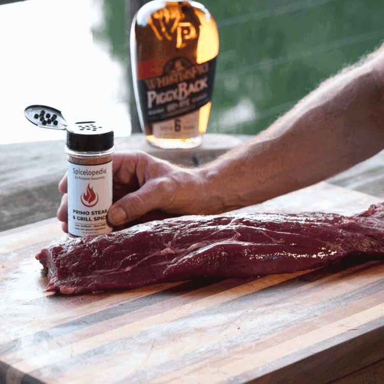 Image of Season the elk tenderloin generously with your rub or steak spice.  Let it sit at room temperature for 30 minutes to absorb the flavors.