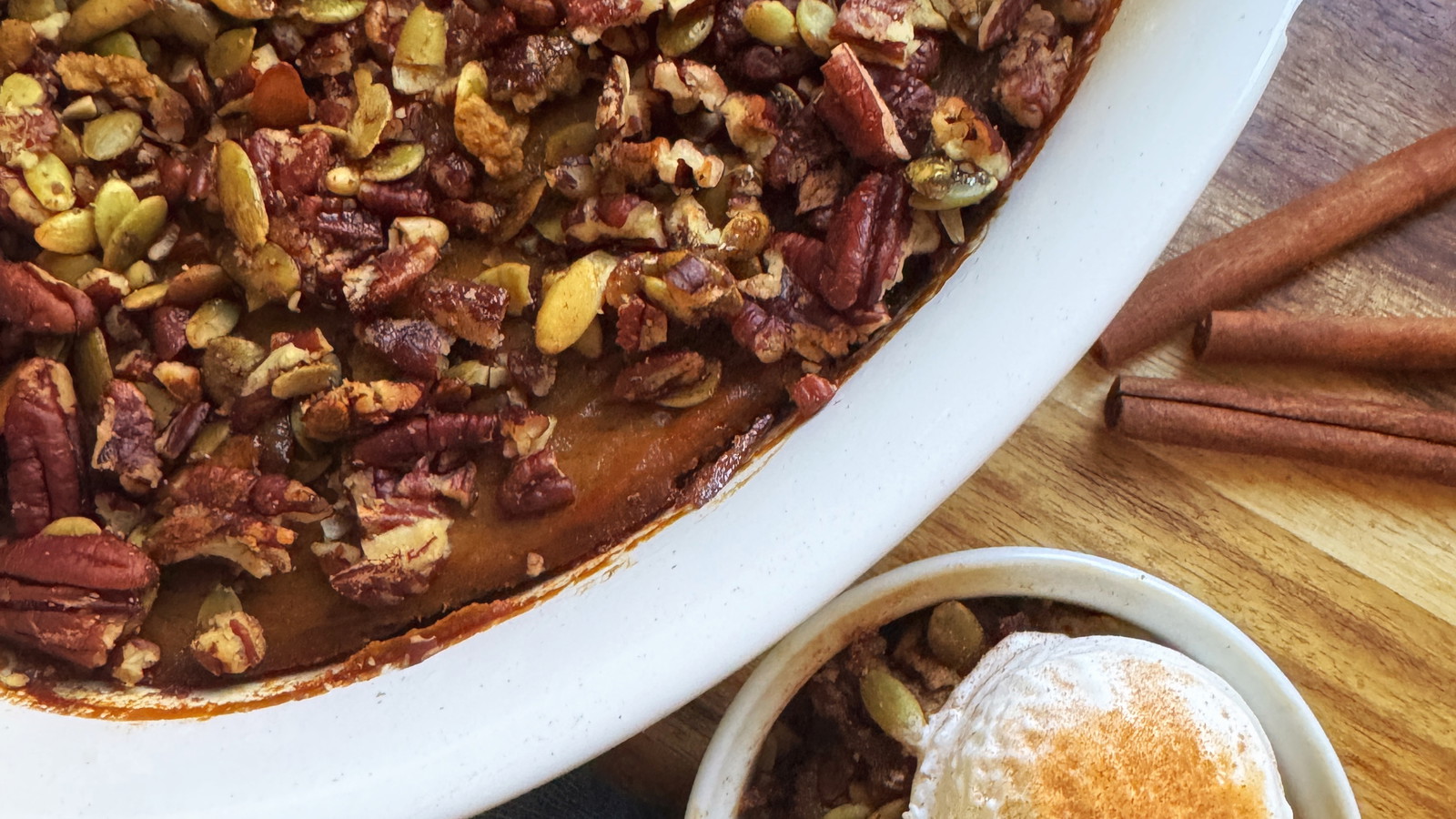 Image of Pumpkin Custard with Cinnamon Maple Nut Crumble Topping