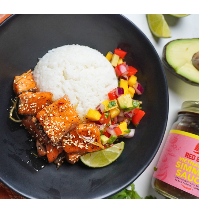 Image of Caramelized Salmon Bowls with Mango Salsa