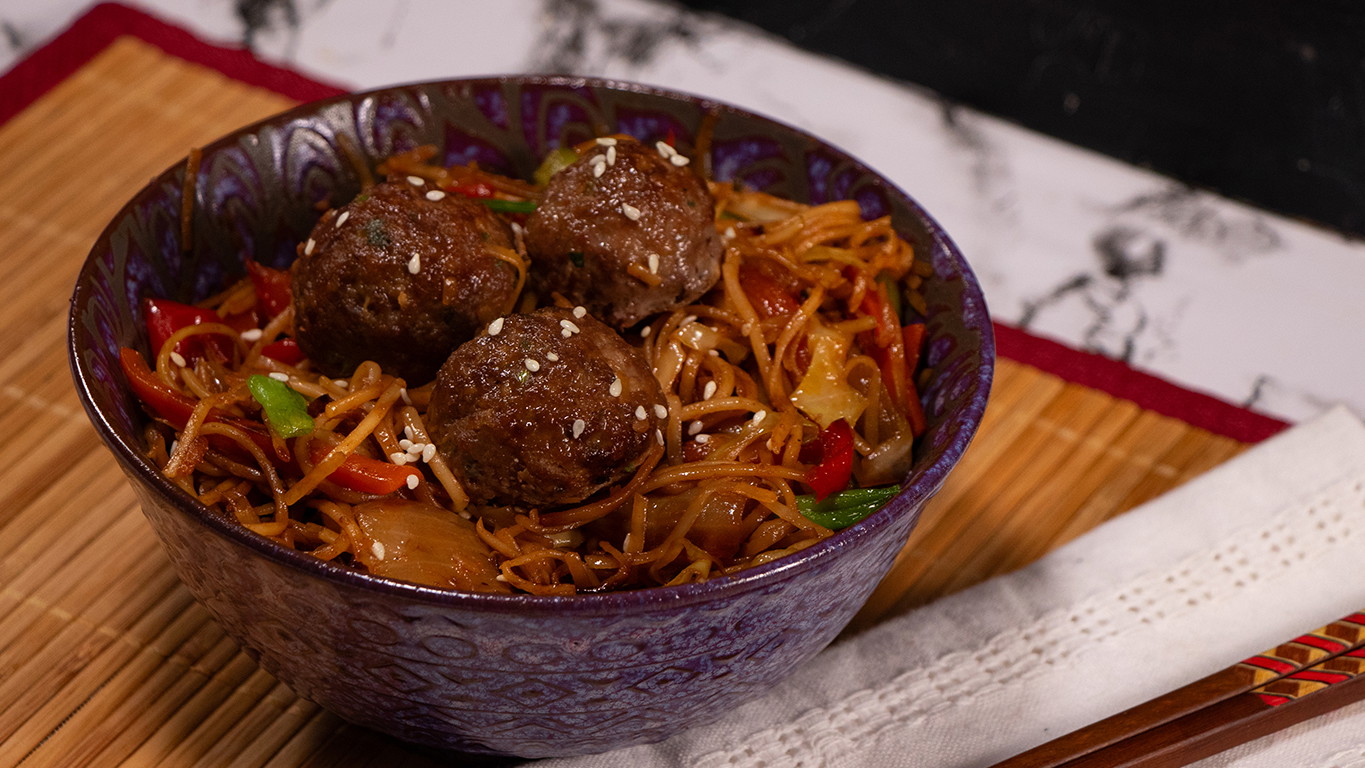 Image of Absolutely Amazing Asian Meatballs with Yakisoba