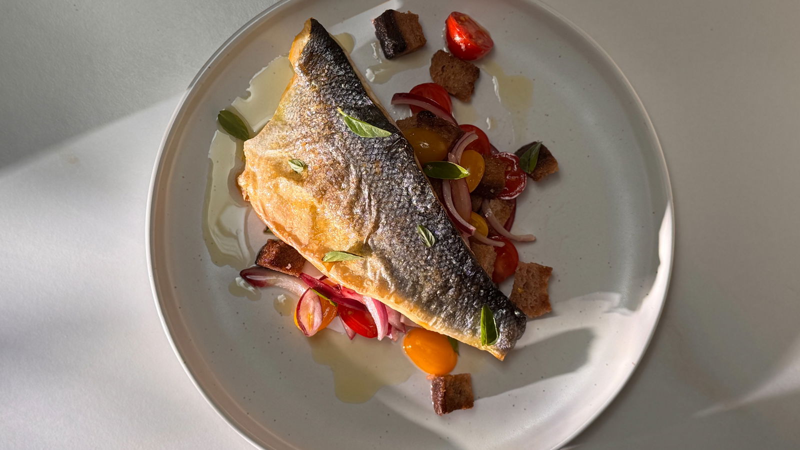 Image of Air-Fried Branzino with Cherry Tomato & Basil Salad