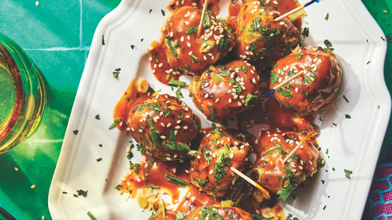 Image of Gingery Chicken Meatballs with Sesame Chili Crisp Glaze