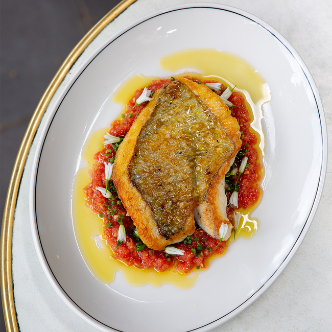 Image of john dory with tomato, pearl barley, broad bean & wild garlic