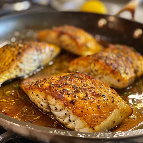 Image of Season the grouper fillets with salt and pepper, and pan-fry in a separate pan until golden and cooked through.