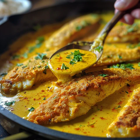Image of Add the grouper to the sauce, spooning the sauce over the fillets to coat thoroughly. Simmer gently to allow the flavors to meld.