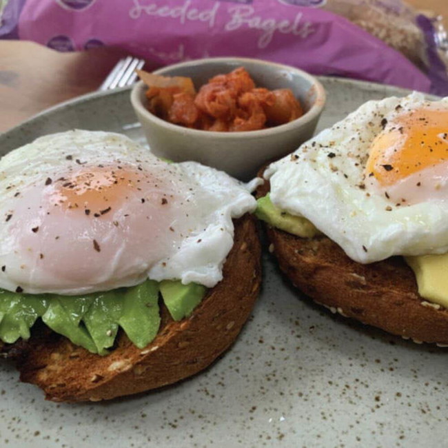 Image of Low Carb Bagels With Avocado, Eggs And Kimchi Recipe