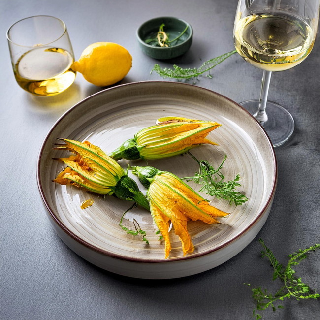 Image of Stuffed Zucchini Blossoms with Herbed Ricotta and Lemon