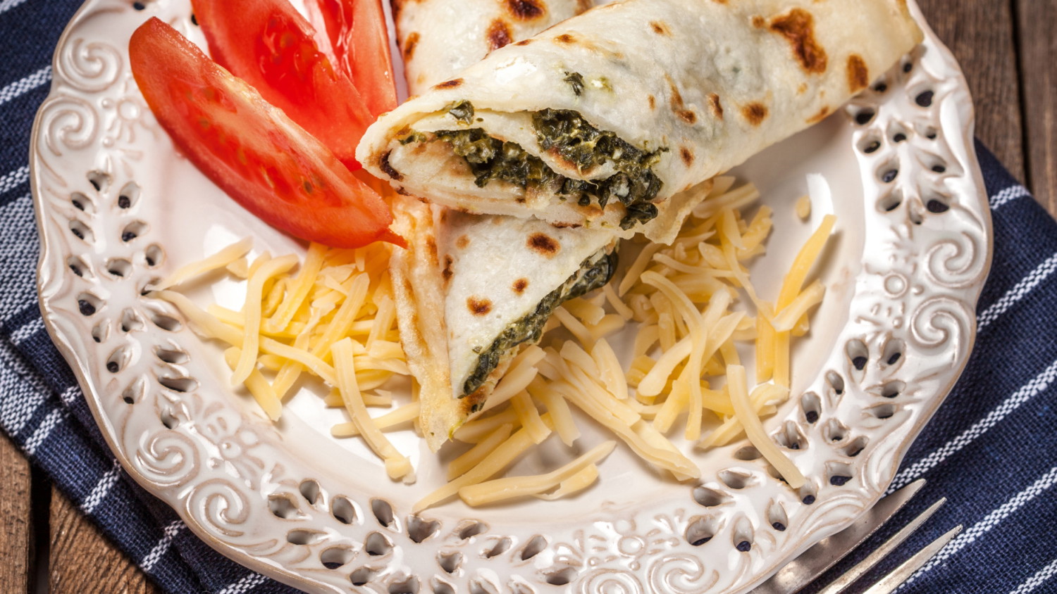 Image of Herb and Cheese Crepes with Spinach and Tomatoes