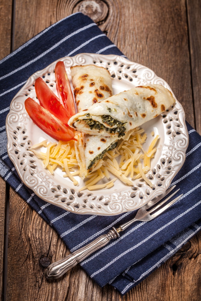 Image of Herb and Cheese Crepes with Spinach and Tomatoes