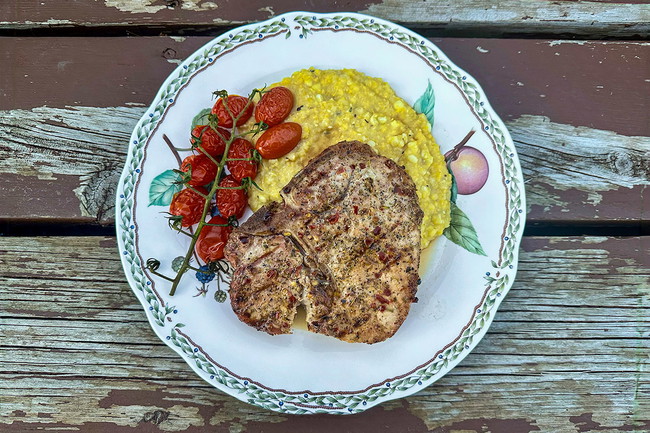 Image of Spicy Italian Pork Chops & Fresh Corn Polenta