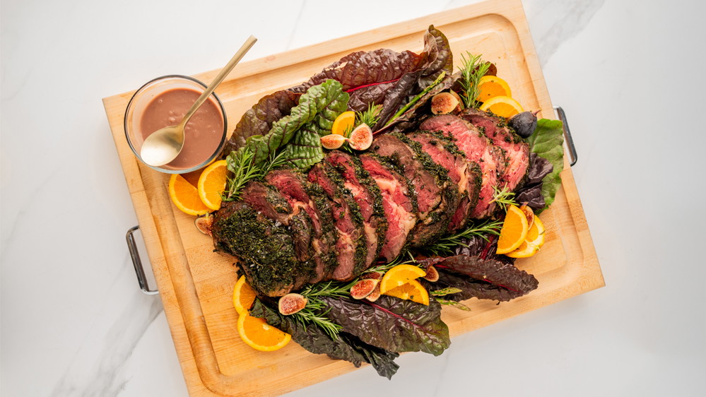 Image of Herb-Crusted Boneless Rib Roast with Red Wine Gravy