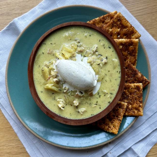 Image of OMG Clam Chowder with Savory Whipped Cream