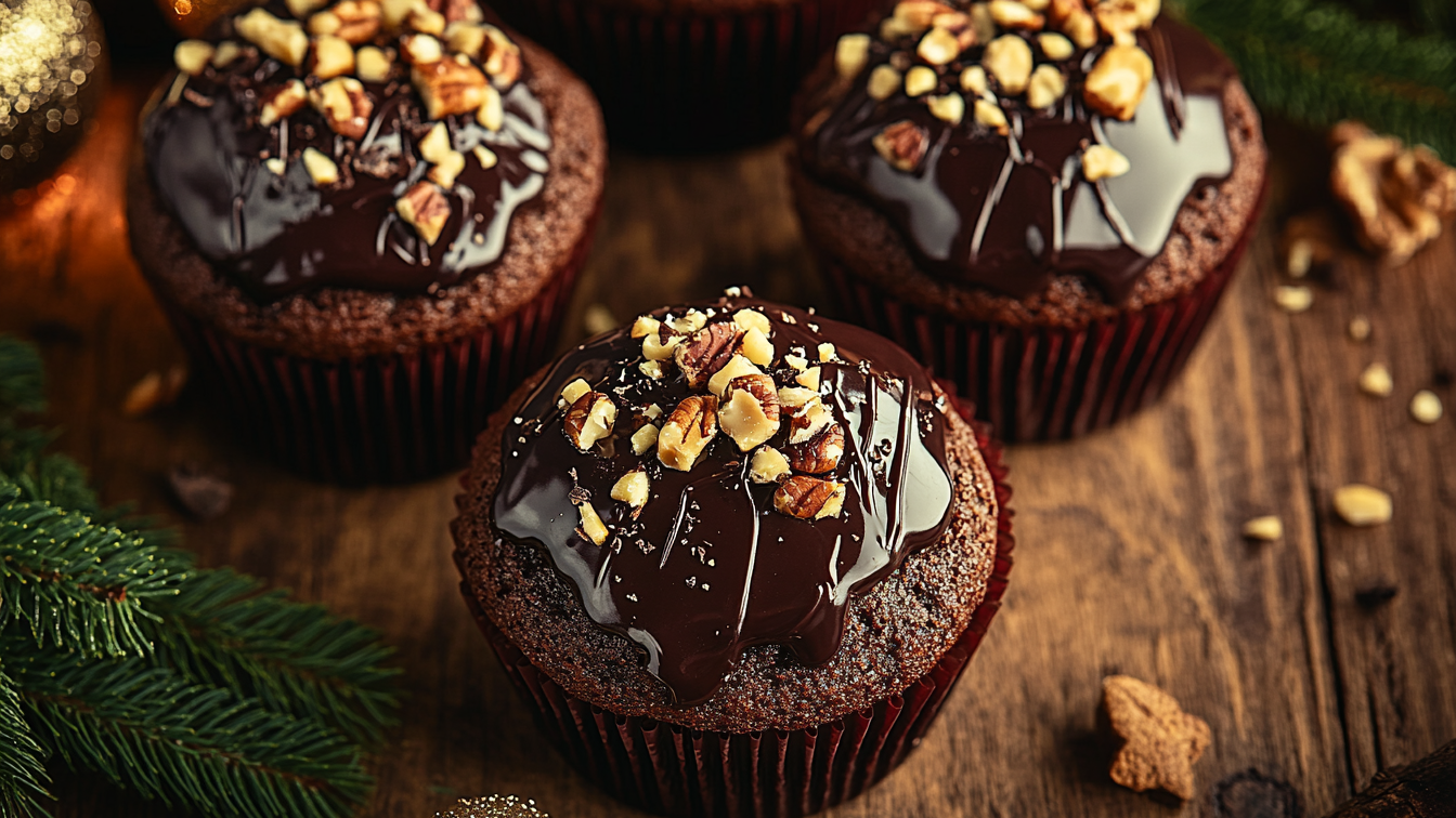 Image of Vegane Lebkuchenmuffins mit Nüssen und Schokoglasur