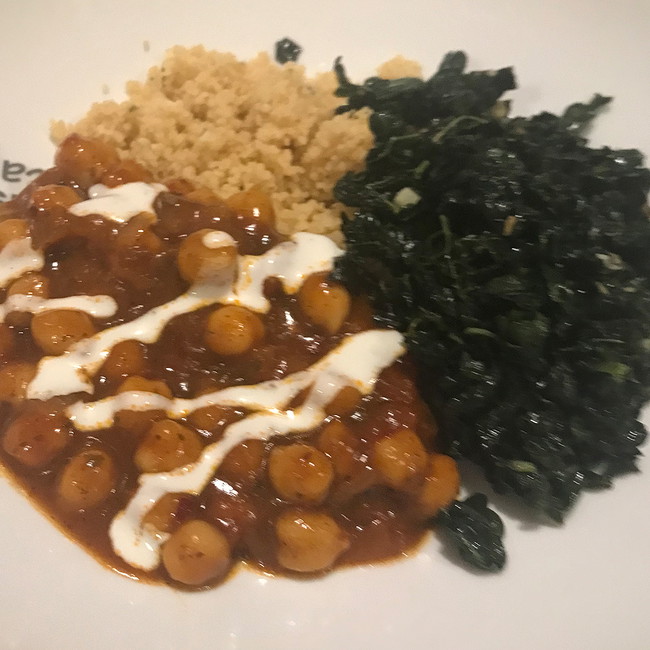 Image of Harissa ChickPeas with Couscous and Greens