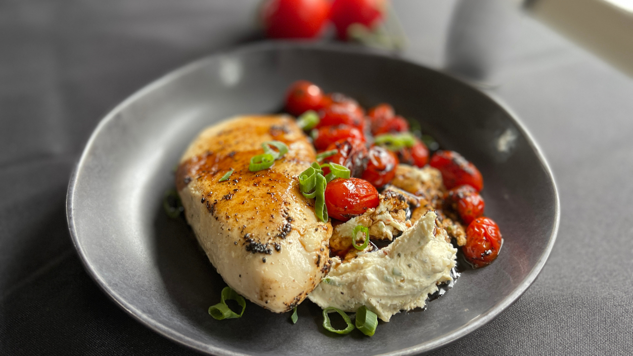 Image of Mediterranean Chicken with Herb Whipped Feta and Blistered Tomatoes