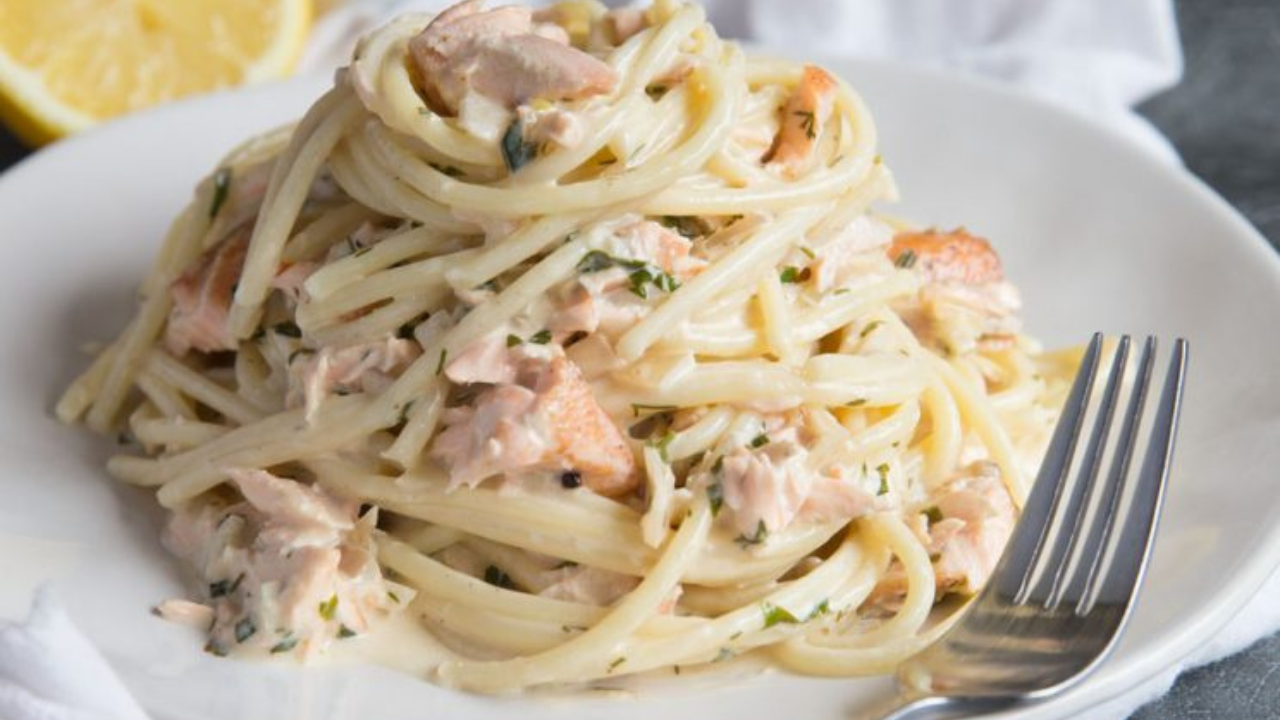 Image of Creamy Herbed Salmon and Noodles