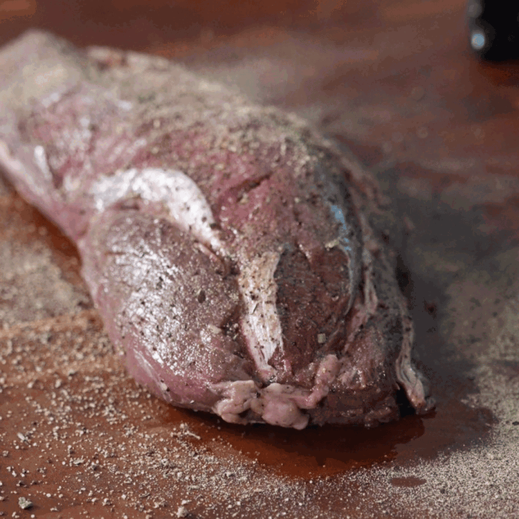 Image of Coat the bison tenderloin with olive oil and then season generously with Musket Powder seasoning or any coffee accented spice rub of your choice.