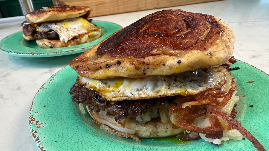 Image of Big Poppa’s Cinnamon Roll Breakfast Sandwich