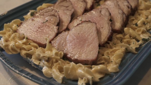 Image of Big Poppa’s Roasted Garlic & Parmesan Pork Loin w/ Lemon Butter Cream Sauce & Egg Noodles