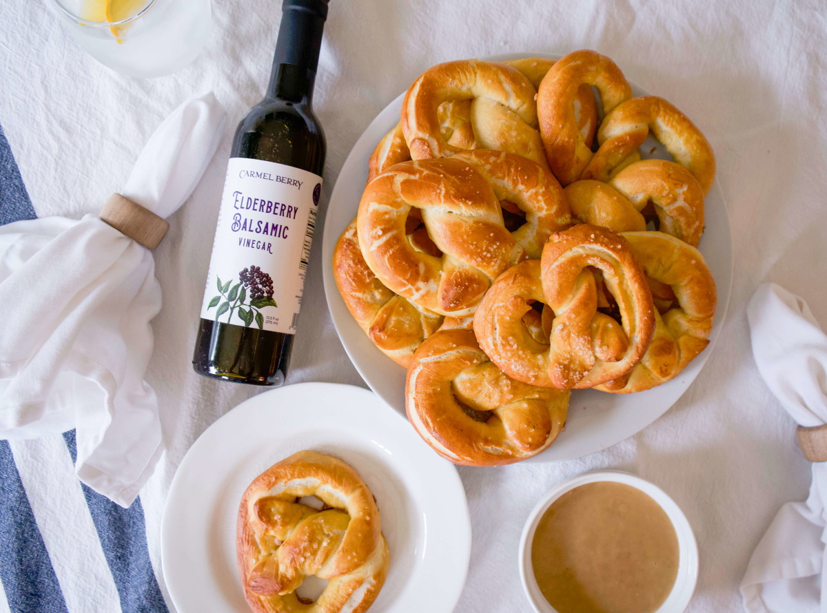 Homemade Pretzels with Elderberry Balsamic Cheesy Dip