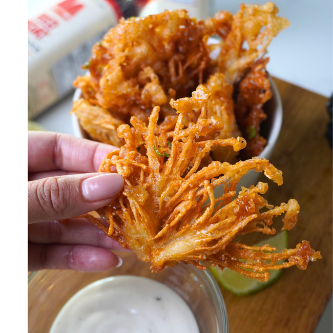 Image of Fried Enoki Mushrooms with Sweet Fish Sauce Glaze