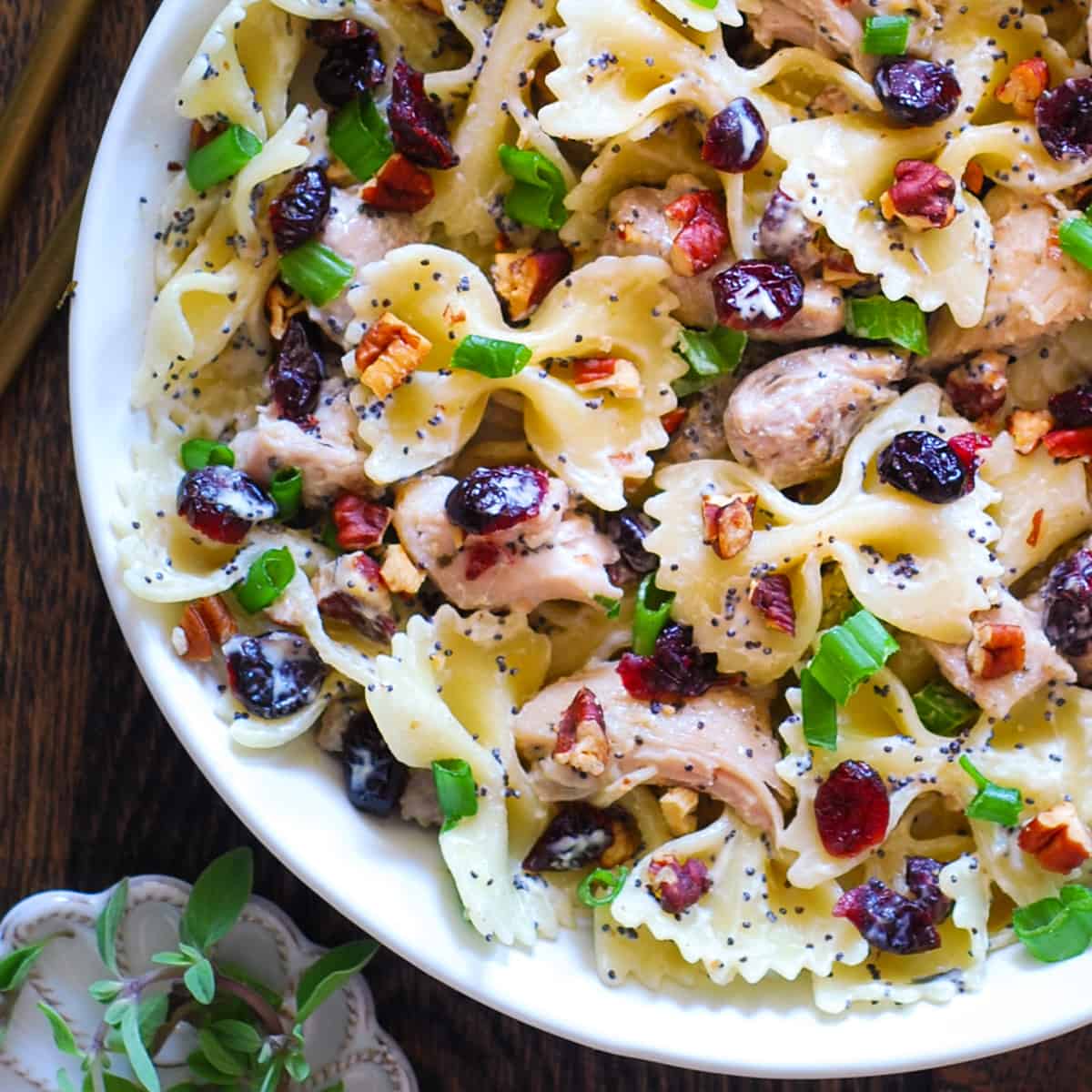 Basil & Cranberry-Pear Farfalle Pasta with Carmelized Onion