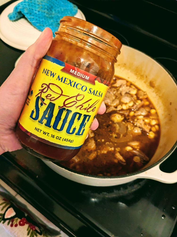 Image of Add Red Chile Sauce. When the pork is tender and...