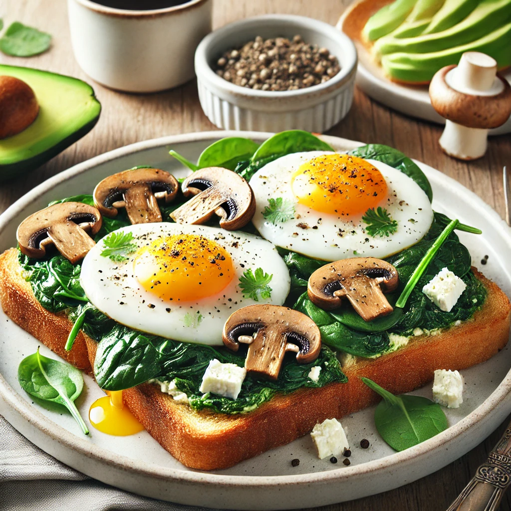 Image of Mushroom & Spinach Breakfast Toast with Eggs (Diabetic friendly)