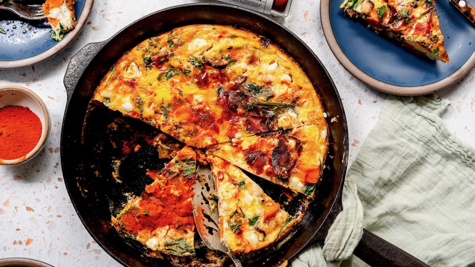 Image of Sweet Potato, Feta and Mushroom Frittata with Tomato Powder