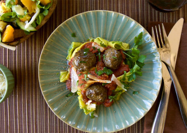 Image of Pappardelle and Pesto Meatballs