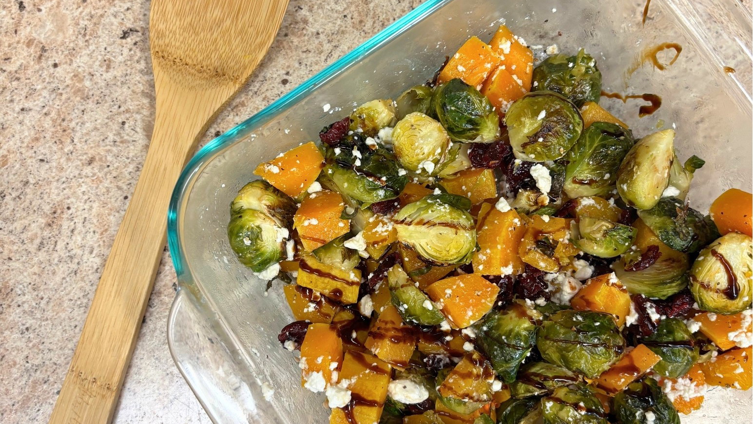 Image of Roasted Brussel Sprouts & Squash with Cranberries and Feta