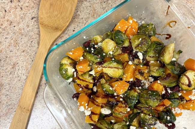 Image of Roasted Brussel Sprouts & Squash with Cranberries and Feta