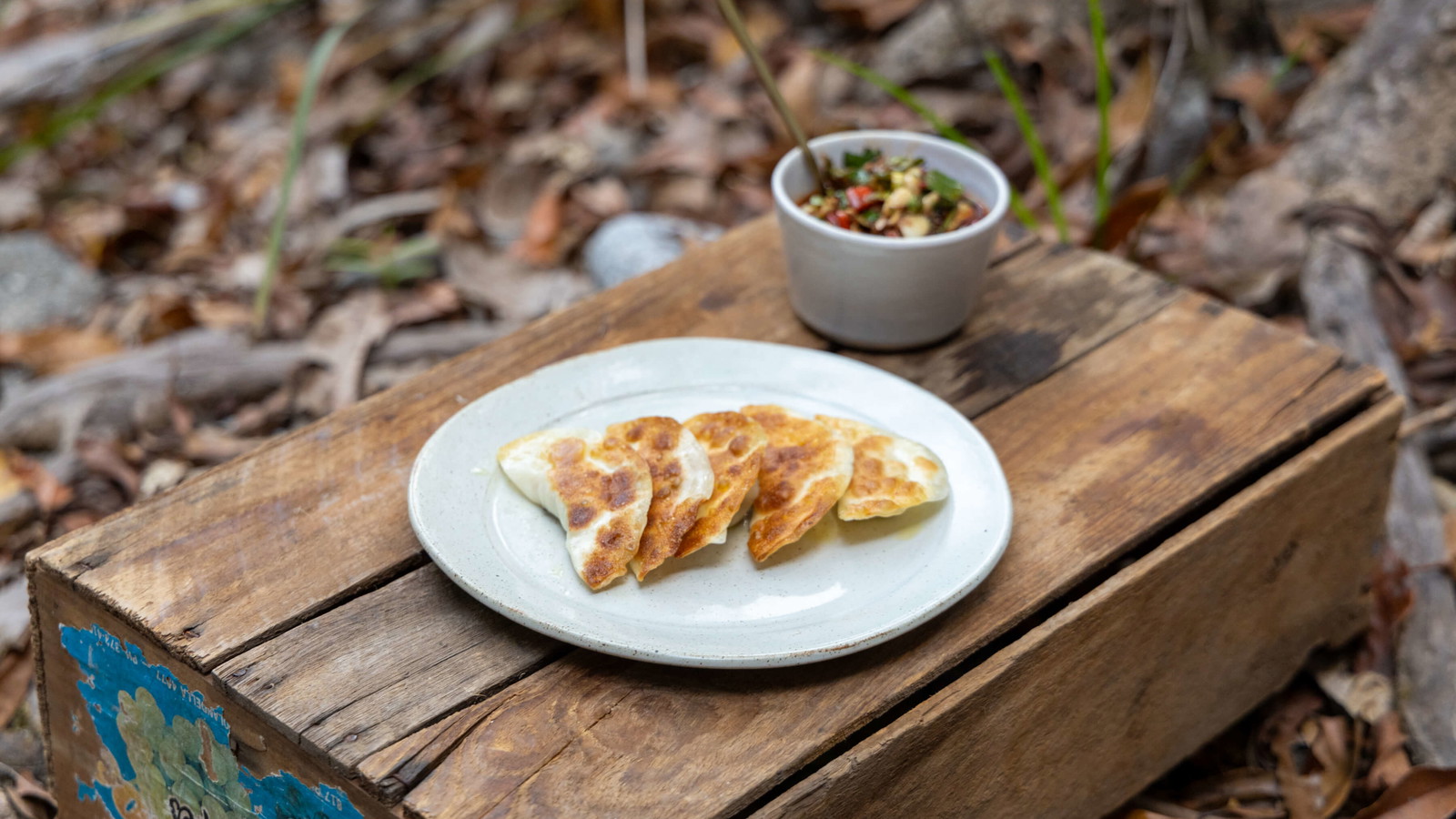 Image of Mud crab, Mushroom & Barramundi Potstickers with Chunky Dumpling Dip