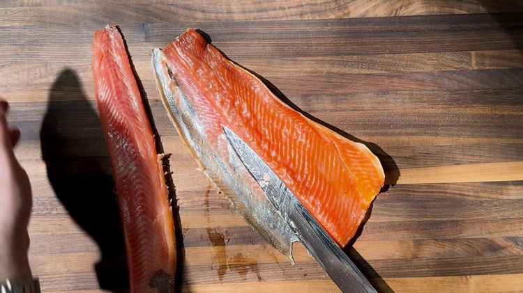 Image of Carefully remove the skin from the fish using a sharp...