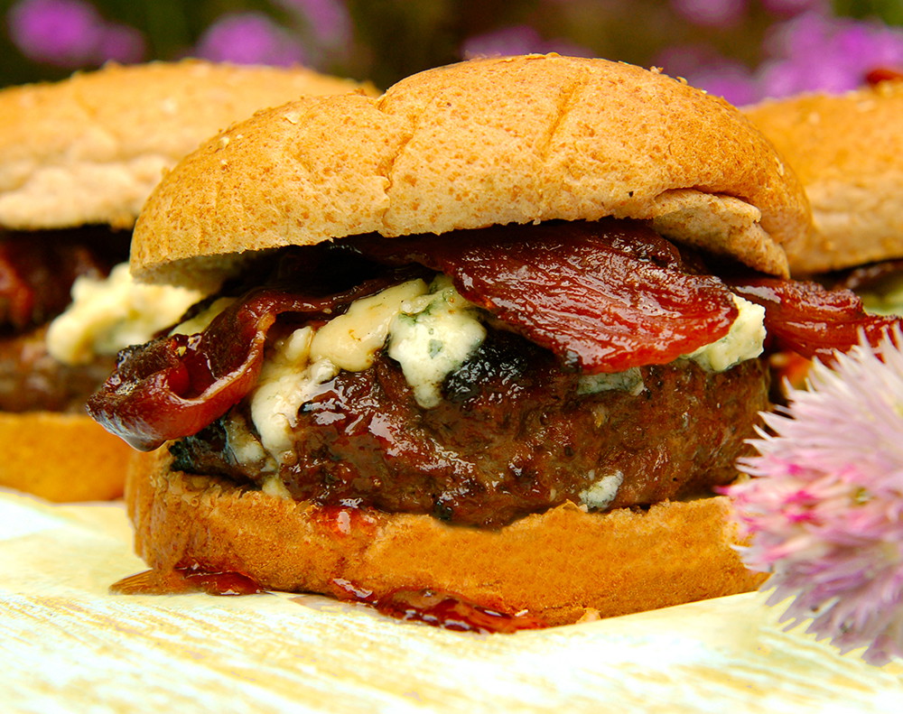 Red, White, & Blue Buffalo Bacon Burgers