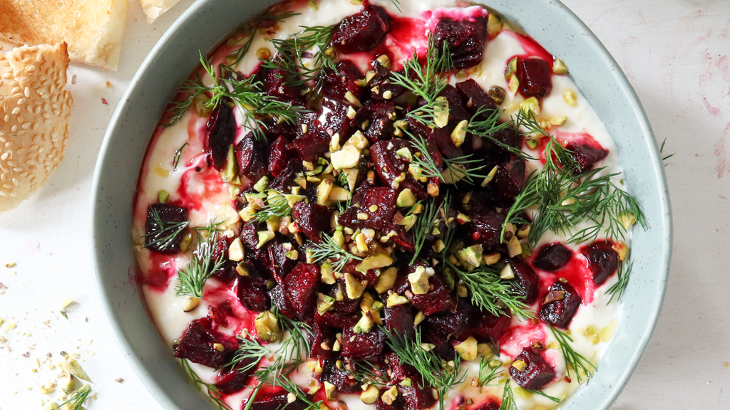 Image of Roast beetroot with yogurt and feta dip