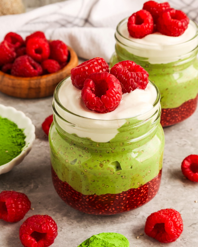 Image of 🍓✨ Raspberry Matcha Chia Pudding 🍵💚