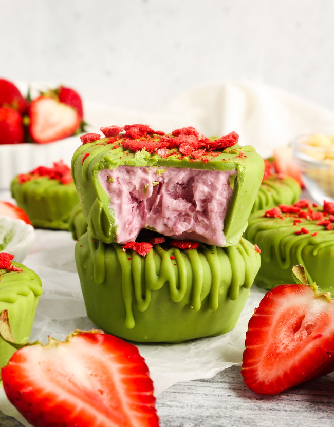 Image of  🍓 Frozen Strawberry Yogurt Matcha Cups