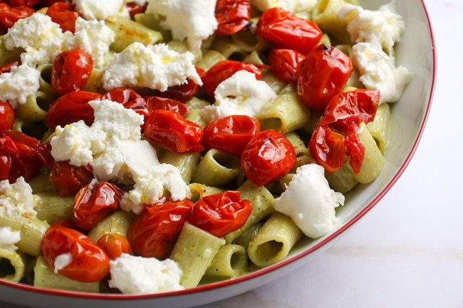 Image of Pistachio Pasta with Roasted Datterini Tomatoes